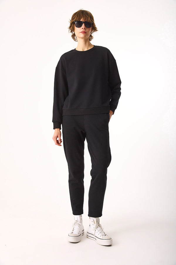 Rhona Bisiklet Yaka Regular Fit 3 İplik Sweatshirt - Siyah
