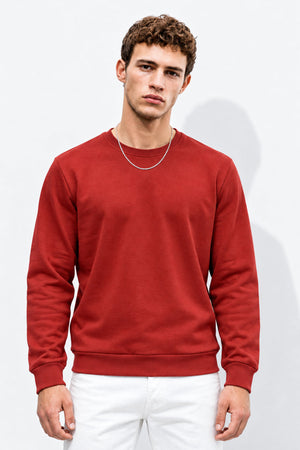 Rich Bisiklet Yaka Regular Fit 3 İplik Basic Sweatshirt %100 Pamuk-Bordo