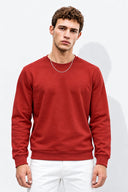 Rich Bisiklet Yaka Regular Fit 3 İplik Basic Sweatshirt %100 Pamuk-Bordo