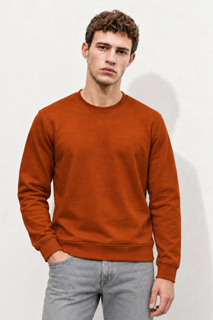 Rich Bisiklet Yaka Regular Fit 3 İplik Basic Sweatshirt-Kiremit