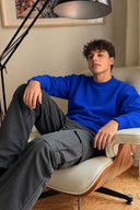 Rich Bisiklet Yaka Regular Fit 3 İplik Basic Sweatshirt-Safir