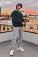 Rich Bisiklet Yaka Regular Fit 3 İplik Basic Sweatshirt-Yeşil