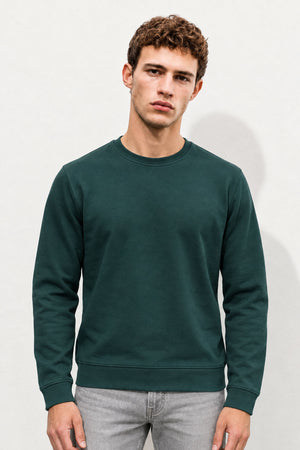Rich Bisiklet Yaka Regular Fit 3 İplik Basic Sweatshirt-Yeşil