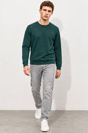 Rich Bisiklet Yaka Regular Fit 3 İplik Basic Sweatshirt-Yeşil