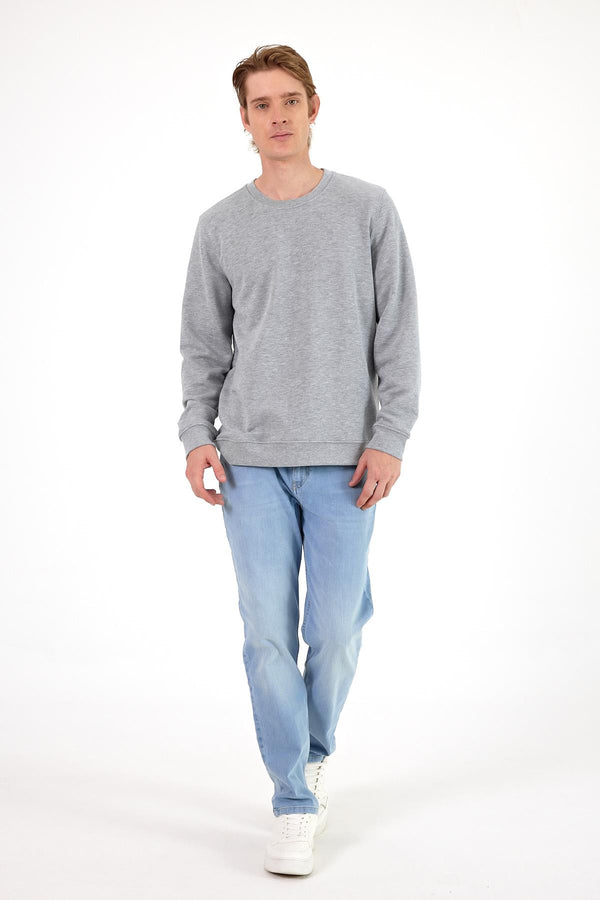 Erkek Rich Gri Melanj Bisiklet Yaka Regular Fit 3 İplik Sweatshirt