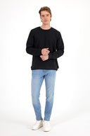 Erkek Rich Bisiklet Yaka Regular Fit 3 İplik Sweatshirt - Siyah