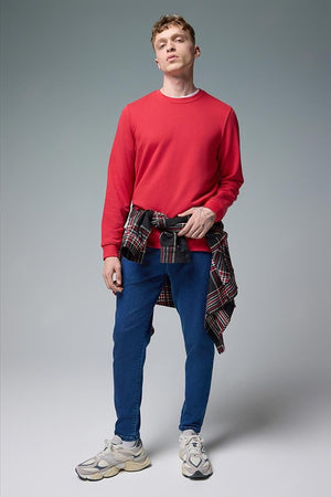 Erkek Rich Bisiklet Yaka Regular Fit 3 İplik Sweatshirt - Vişne