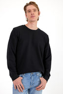 Erkek Rich Bisiklet Yaka Regular Fit 3 İplik Sweatshirt - Siyah