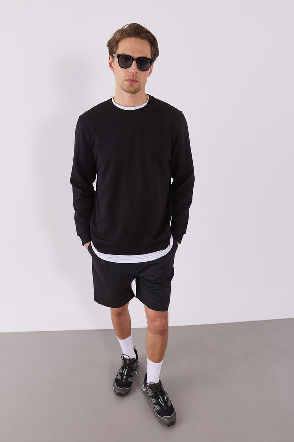 Erkek Rich Bisiklet Yaka Regular Fit Basic Sweatshirt - Siyah