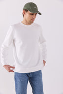 Erkek Rich Bisiklet Yaka Regular Fit Basic Sweatshirt - Fildişi