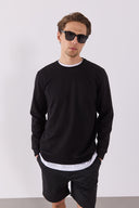 Erkek Rich Bisiklet Yaka Regular Fit Basic Sweatshirt - Siyah