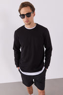 Erkek Rich Bisiklet Yaka Regular Fit Basic Sweatshirt - Siyah