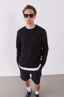 Erkek Rich Bisiklet Yaka Regular Fit Basic Sweatshirt - Siyah