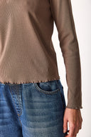 Kadın Riso Gömlek Yakalı Tişört - Vizon