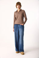 Kadın Riso Gömlek Yakalı Tişört - Vizon