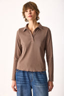 Kadın Riso Gömlek Yakalı Tişört - Vizon