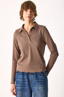 Kadın Riso Gömlek Yakalı Tişört - Vizon