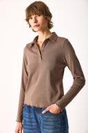 Kadın Riso Gömlek Yakalı Tişört - Vizon