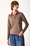 Kadın Riso Gömlek Yakalı Tişört - Vizon