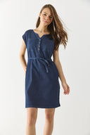 Kadın Riva Dark Blue Önü Düğmeli Regular Fit Jean Elbise - Dark Blue