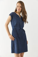Kadın Riva Dark Blue Önü Düğmeli Regular Fit Jean Elbise - Dark Blue