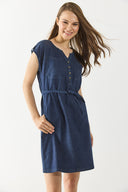 Kadın Riva Dark Blue Önü Düğmeli Regular Fit Jean Elbise - Dark Blue