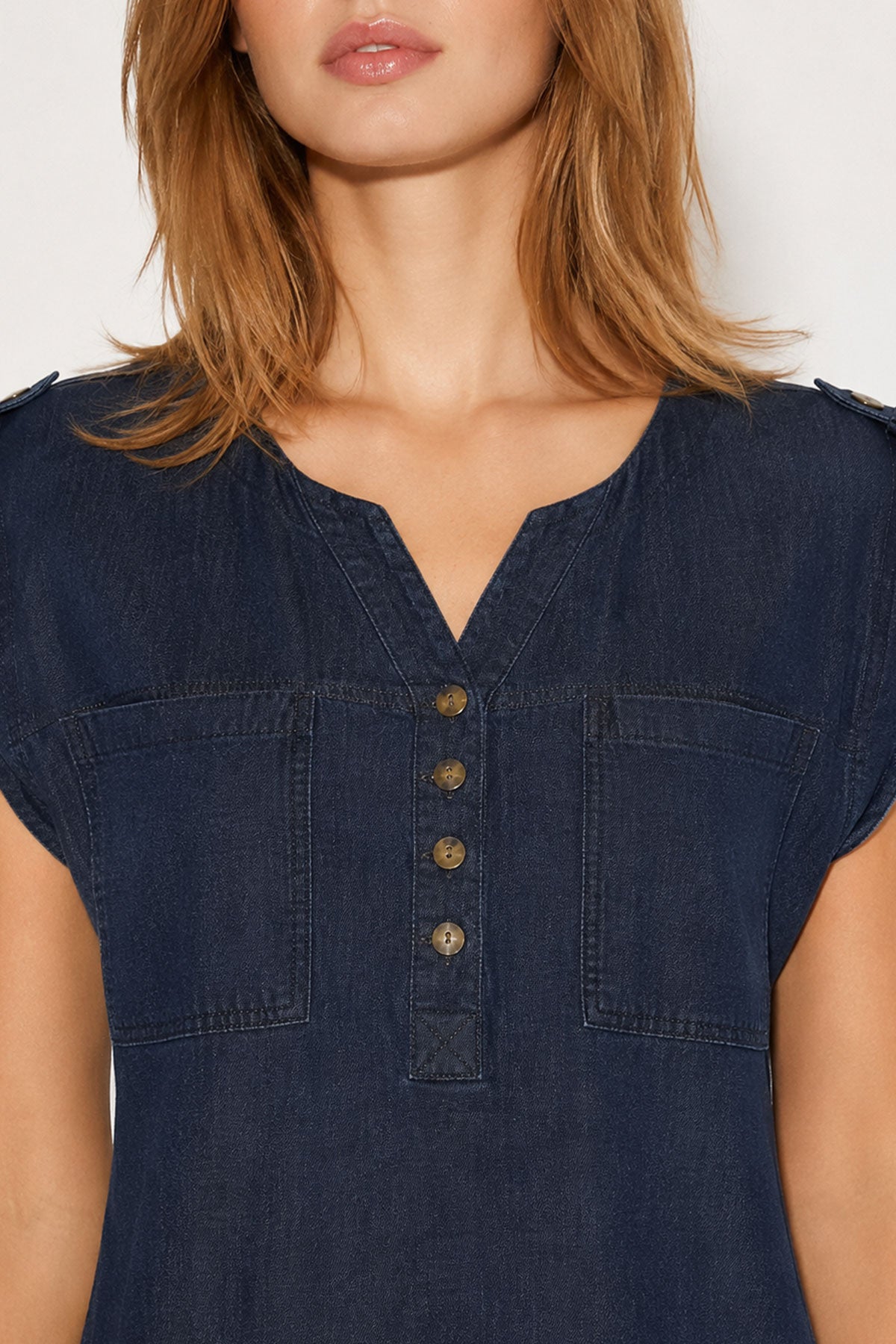 Riva Dark Blue Önü Düğmeli Regular Fit Jean Elbise-Dark Blue