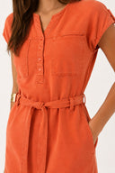Riva Önü Düğmeli Regular Fit Elbise(TENCEL)(TM)-Kiremit