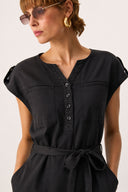 Riva Önü Düğmeli Regular Fit Elbise(TENCEL)(TM)-Siyah