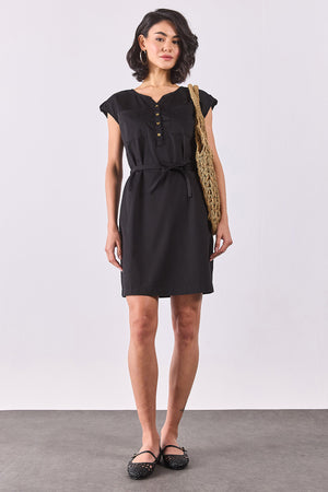 Kadın Riva Önü Düğmeli Regular Fit Gabardin Elbise - Siyah