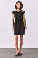 Kadın Riva Önü Düğmeli Regular Fit Gabardin Elbise - Siyah