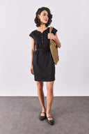 Kadın Riva Önü Düğmeli Regular Fit Gabardin Elbise - Siyah