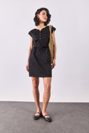 Kadın Riva Önü Düğmeli Regular Fit Gabardin Elbise - Siyah