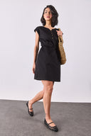 Kadın Riva Önü Düğmeli Regular Fit Gabardin Elbise - Siyah