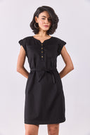 Kadın Riva Önü Düğmeli Regular Fit Gabardin Elbise - Siyah