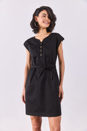 Kadın Riva Önü Düğmeli Regular Fit Gabardin Elbise - Siyah
