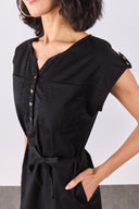 Kadın Riva Önü Düğmeli Regular Fit Gabardin Elbise - Siyah