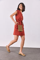 Kadın Riva Önü Düğmeli Regular Fit Gabardin Elbise - Terracotta