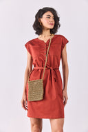Kadın Riva Önü Düğmeli Regular Fit Gabardin Elbise - Terracotta
