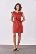 Kadın Riva Önü Düğmeli Regular Fit Gabardin Elbise - Terracotta