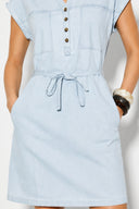 Riva Sky Blue Önü Düğmeli Regular Fit Jean Elbise-Sky Blue