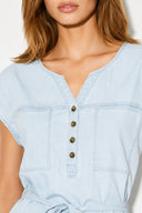 Riva Sky Blue Önü Düğmeli Regular Fit Jean Elbise-Sky Blue