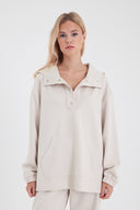 Kadın Ruby Geniş Paça Beli Lastikli Yanı Çıtçıtlı Jogging Pantolon (CUPRO) - Kemik