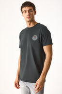 Erkek Sakura Baskılı Bisiklet Yaka Regular Fit Tişört %100 Pamuk - Antrasit