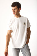 Erkek Sakura Baskılı Bisiklet Yaka Regular Fit Tişört %100 Pamuk - Fildişi