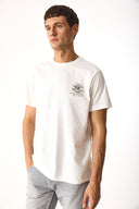 Erkek Sakura Baskılı Bisiklet Yaka Regular Fit Tişört %100 Pamuk - Fildişi