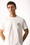 Erkek Sakura Baskılı Bisiklet Yaka Regular Fit Tişört %100 Pamuk - Fildişi