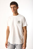 Erkek Sakura Baskılı Bisiklet Yaka Regular Fit Tişört %100 Pamuk - Fildişi