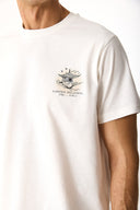 Erkek Sakura Baskılı Bisiklet Yaka Regular Fit Tişört %100 Pamuk - Fildişi