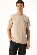 Erkek Sakura Baskılı Bisiklet Yaka Regular Fit Tişört %100 Pamuk - Vizon